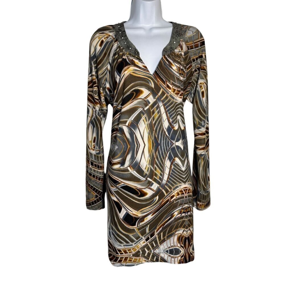 Custo Barcelona Size 2 Small v-neck dress wild print long sleeve slinky